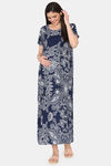 Coucou Maternity Woven Full Length Loungewear Dress With Front Zipper And Discreet Feeding - Blue Depths — thumbnail 4